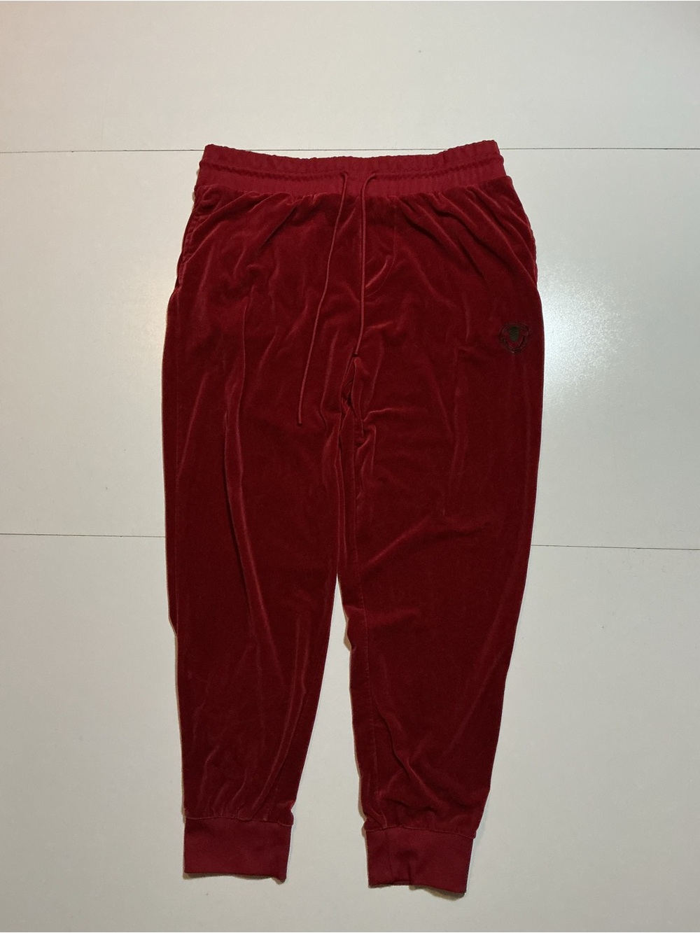 True Religion Red Dahlia HS Horseshoe Circle Logo Velour Jogger Track Pants